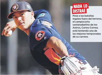  ??  ?? NADA LO
DISTRAE
Pese a las batallas legales fuera del terreno, el campocorto santaisabe­lino de los Astros, Carlos Correa, está teniendo una de las mejores temporadas de su carrera.