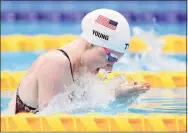  ?? Adam Pretty / Getty Images ?? Colleen Young of Team United States competes in the Women’s 100m Breaststro­ke SB13 Heat 2 on Day Eight of the Tokyo 2020 Paralympic Games at Tokyo Aquatics Centre on Wednesday in Tokyo.