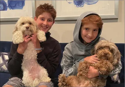  ?? SUBMITTED PHOTO ?? Brothers, Ari (left) and Tyler Jaffe, with canine brothers, Benny (left) and Charlie. Benny will be joining the boys on their walk for the Virtual Relay For Life on the weekend of May 22–23.