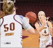  ?? MEDIANEWS GROUP FILE PHOTO ?? Central Michigan’s Kyra Bussell, left, scored 19 points and had 10 rebounds while Maddy Watters added 16 points in the Chippewas’ victory over Cincinnati on Saturday.
