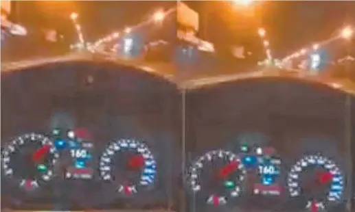  ?? ?? A stolen car hits 160km/h while hooning in Townsville. The video was posted to a private Instagram account.
