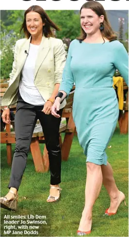  ??  ?? All smiles: Lib Dem leader Jo Swinson, right, with new MP Jane Dodds