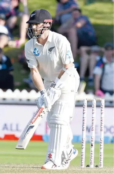  ?? Reuters ?? New Zealand’s Kane Williamson plays a shot against India on the second day of their first Test in Wellington on Saturday.