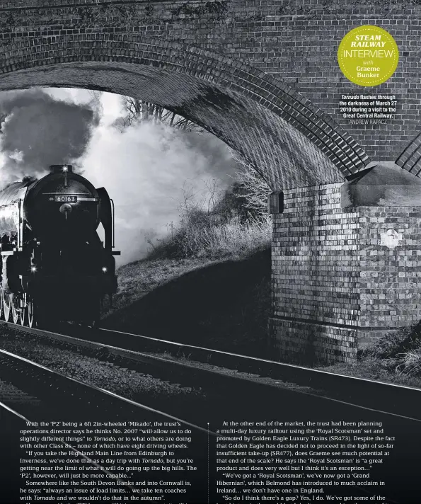  ??  ?? Tornado flashes through the darkness of March 27 2010 during a visit to the Great Central Railway. ANDREW RAPACZ