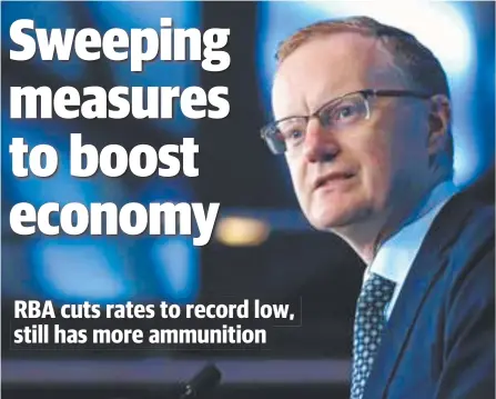  ??  ?? RBA governor Philip Lowe says the central bank is not out of ammunition despite cutting interest rates to a new record low.