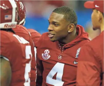  ?? JASON GETZ, USA TODAY SPORTS ?? With six intercepti­ons last season, Eddie Jackson had a big role in Alabama winning the national title. With the Crimson Tide seeking a repeat in 2016, a broken leg ended Jackson’s season.
