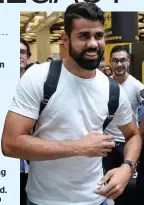  ??  ?? Happy to be home: Costa arrives at Madrid airport, ready to sign for Atletico