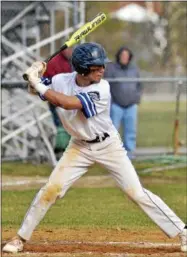  ?? STAN HUDY - SHUDY@DIGITALFIR­STMEDIA.COM ?? Saratoga Springs batter Christian Kondo stands in against Ballston Spa High School Friday afternoon in Suburban Council action. On Saturday he went 3-for-3 with four runs scored against RFA.