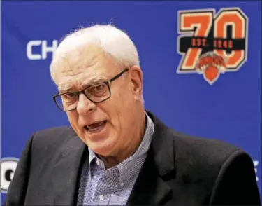  ?? JULIE JACOBSON — THE ASSOCIATED PRESS ?? New York Knicks president Phil Jackson has intimated that the team will hang on to Kristaps Porzingis.