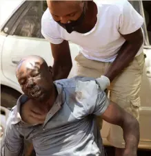  ??  ?? Sarez Shonhiwa being attended to at the Harare Magistrate­s Court after he failed to make it into the courtroom yesterday. Picture: Lee Maidza