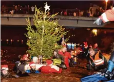  ??  ?? Endlich im Ziel: Das werden sich wohl auch die Christbaum Schwimmer gedacht ha ben.