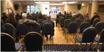  ?? ?? Anger: Locals grill Minister McConalogu­e at Tara Hotel meeting and, right, empty seats after walkout