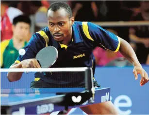  ??  ?? Aruna Quadri in action against Egypt’s Omar in the men’s singles final Assar of the 2017 Internatio­nal Table Tennis (ITTF)Africa Cup in Agadir, Morocco