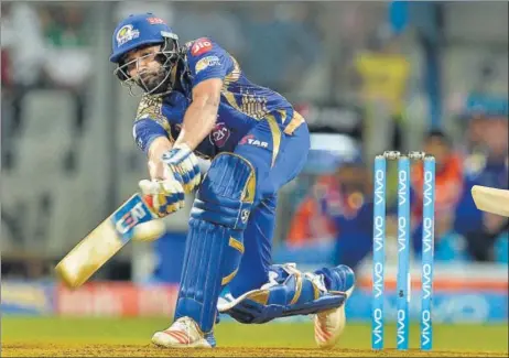  ?? AFP ?? Mumbai Indians captain Rohit Sharma scored an unbeaten 40 against Gujarat Lions. He will be expected to fire against the KXIP in Indore.