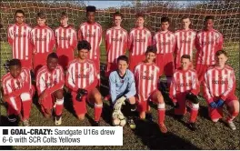  ??  ?? GOAL-CRAZY: Sandgate U16s drew 6-6 with SCR Colts Yellows