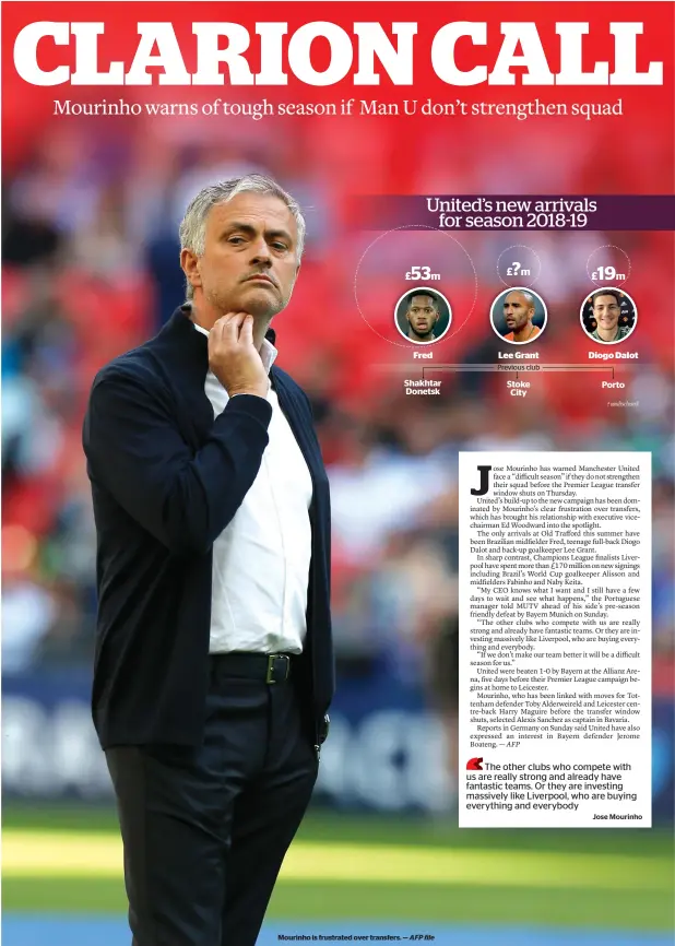  ?? AFP file ?? Mourinho is frustrated over transfers. —
