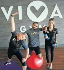  ?? Picture: BRIAN WITBOOI ?? INTO FITNESS: Viva Gym staff Chere Kotze, Fabian Rademeyer and Demi St Clair-Marks at Moffett on Main