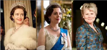  ?? NETFLIX VIA AP, AND AP PHOTO ?? This combinatio­n photo shows Claire Foy, as the young Queen Elizabeth II, Olivia Colman as Queen Elizabeth II in later years and Imelda Staunton, who will be the third and final actress to portray the British monarch on the Netflix series “The Crown.”