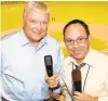  ?? MIAMI MARLINS ?? Wilson High School grad Dave Van Horne, left, shown here with Marlins broadcast partner Glenn Geffner, received the Ford C. Frick award for excellence in baseball broadcasti­ng and was honored in 2011 at the National Baseball Hall of Fame induction ceremony.