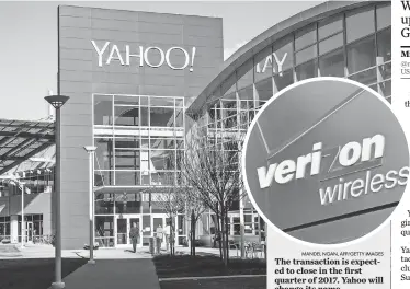  ?? YAHOO MANDEL NGAN, AFP/ GETTY IMAGES ?? Yahoo’s Sunnyvale, Calif., campus is included in the deal. The transactio­n is expected to close in the first quarter of 2017. Yahoo will change its name.