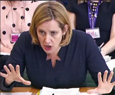  ??  ?? Grilled: Home Secretary Amber Rudd appears before a select committee yesterday