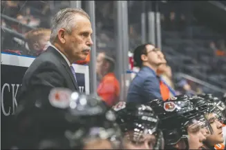  ?? NEWS PHOTO RYAN MCCRACKEN ?? Medicine Hat Tigers head coach and general manager Willie Desjardins watches the play during a Western Hockey League game against the Moose Jaw Warriors at the Canalta Centre on Friday, Jan. 10, 2020. The WHL announced Wednesday it plans to begin a divisional schedule on Jan. 8, 2021.