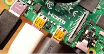  ??  ?? Featuring two micro-hdmi ports, the Pi 4 offers a true dual-display solution – but these ports are too tight for adapters.