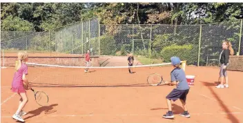  ?? RP-FOTO: ANKE BACKHAUS ?? Tennis in den Ferien: Beim TC BG Wassenberg standen die Ferienspie­le auf dem Plan. 37 Kinder waren mit Spaß bei der Sache.