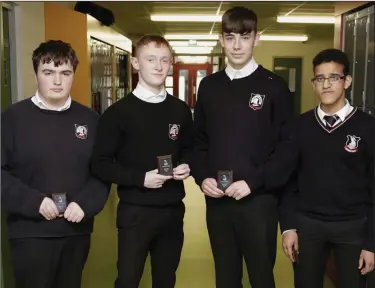  ??  ?? Fifth Year Irish Award winners Conor Farrell, James O’Neill, Jack O’Brien and Ahmed Taha.