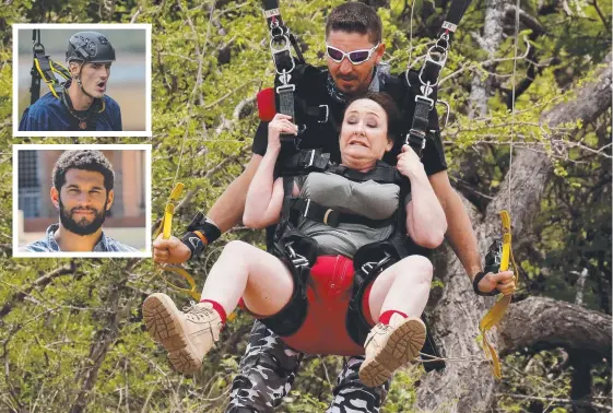  ?? Pictures: CHANNEL 10 ?? Fiona O’Loughlin swoops in on I'm A Celebrity … Get Me Out Of Here! and (inset, top) Bernard Tomic and (below) cameraman Michael Hamilton.