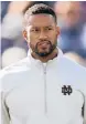  ?? AP PAUL SANCYA/ ?? Notre Dame defensive coordinato­r Marcus Freeman was promoted to head coach following the sudden departure of Brian Kelly to LSU.