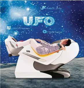  ??  ?? Enjoy a futuristic massage with the Gintell De’Space UFO massage chair.