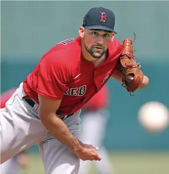  ??  ?? MOVING UP: Red Sox flamethrow­er Nathan Eovaldi will likely take over the No. 2 spot in the rotation with ace Chris Sale out for the season after Tommy John surgery.