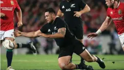  ??  ?? Anti-clockwise from above: turning points include Romain Poite’s ‘no call’ in the finale, a red card for Sonny Bill Williams in the second and Codie Taylor’s quick tap try in the first Test