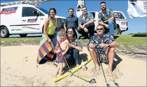 ?? Picture: BRIAN WITBOOI ?? SUMMER FUN: Ready for the beach theme party at the Cool Projects-Acres SPAR Mini-Festival at the Humewood Golf Club from December 1-3 are back, from left, model Karla Lokotsh of Inspiratio­n Events, Andrew-John Wylie (Core Drilling), Darren Freeman...