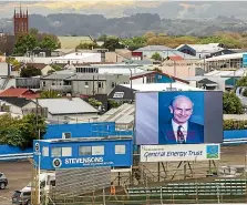  ?? DAVID UNWIN/STUFF ?? The image of former chairman of the Showground­s board Bernard Forde beams across Central Energy Trust Arena at his memorial service in Palmerston North.