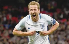  ?? — Reuters ?? England’s Harry Kane celebrates scoring their first goal.