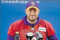  ?? AP ?? Minnesota Vikings quarterbac­k Case Keenum smiles as he listens to a question yesterday from the media.