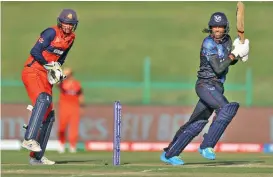  ?? ?? David Wiese of Namibia plays a shot during his unbeaten knock of 66 against the Netherland­s in Abu Dhabi