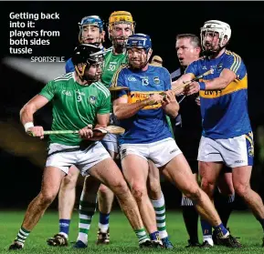  ?? SPORTSFILE ?? Getting back into it: players from both sides tussle
