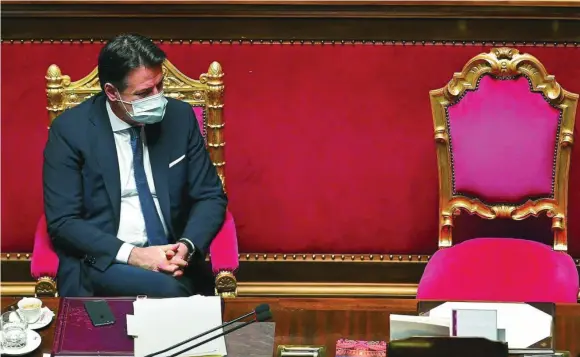  ?? AP ?? El primer ministro italiano, Giuseppe Conte, en debate de ayer en el Senado