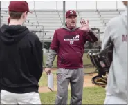  ?? DAILY FREEMAN/TANIA BARRICKLO ?? Kingston baseball coach Mike Groppuso talks to his players during a practice.