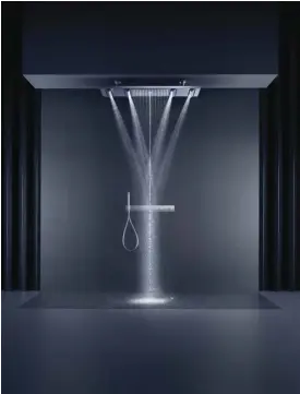  ??  ?? A relaxing massage spray, a soothing rain shower, or a gentle drizzle: the AXOR ShowerHeav­en allows users to shower using each jet type individual­ly, or all three in unison.