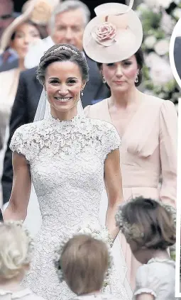  ??  ?? Catherine, Duchess of Cambridge follows the bride, her sister Pippa Middleton, after her wedding to James Matthews at St Mark’s Church in Englefield on Saturday. Pippa married hedge fund manager James Matthews in a ceremony where her niece and nephew...