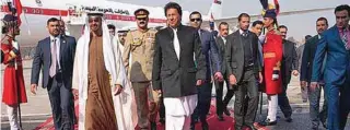  ?? -Supplied photo ?? ELATED: Pakistan’s Prime Minister Imran Khan with Abu Dhabi’s Crown Prince Sheikh Mohamed bin Zayed Al Nahyan at Pakistan Air Force base in Islamabad.