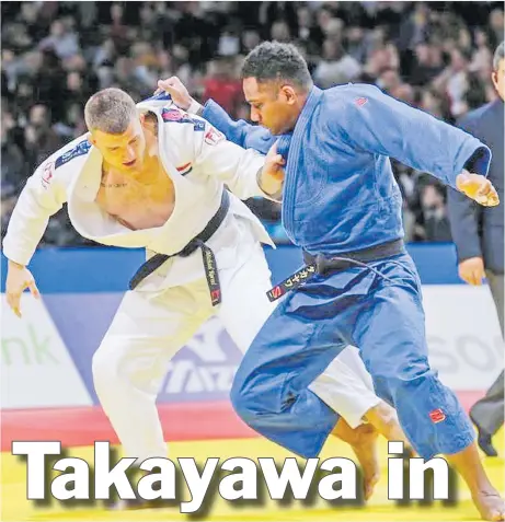  ?? Picture: IJF ?? Tevita Takayawa, right, in an earlier competitio­n in the Internatio­nal Judo Federation calendar.