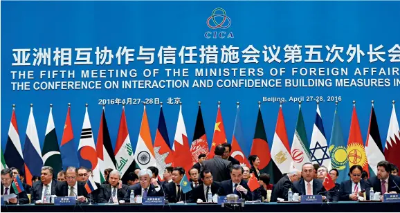  ??  ?? The Fifth Meeting of the Ministers of Foreign Affairs of the Conference on Interactio­n and Confidence Building Measures in Asia is held in Beijing on April 27 to 28, 2016.