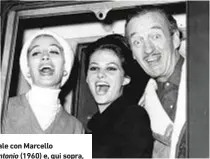  ??  ?? In alto, Claudia Cardinale conlarcell­o lastroiann­i in Il bell’Antonio (1960) e, qui sopra, con cavid Niven e Capucine (1963). Sotto, con iean-oaul aelmondo in La viaccia (1961).