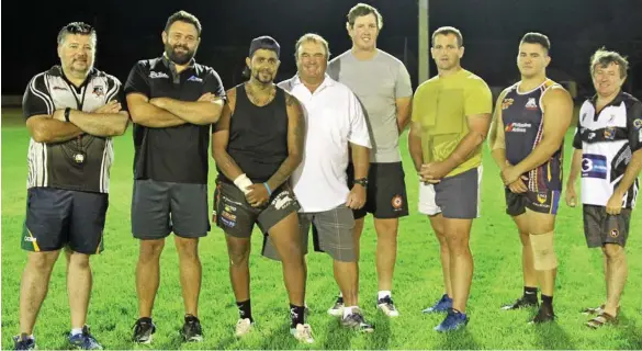  ?? PHOTO: ALLYSON GARDENER ?? KEY SIGNING: Kicking off the Oakey Bears A-grade pre-season training this week are (from left) Brendan Dolan, Mark Tookey, David Simpson, Tom Friend, Corey Mullins, Luke Penrose, Ellis Jensen and Shane Williamson.