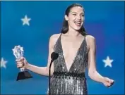  ??  ?? GAL GADOT accepts the #SeeHer award, which honors accurate portrayals of women on-screen.